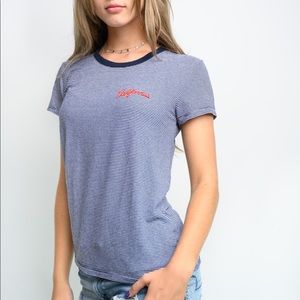 Brandy Melville Striped Embroidered California Tee